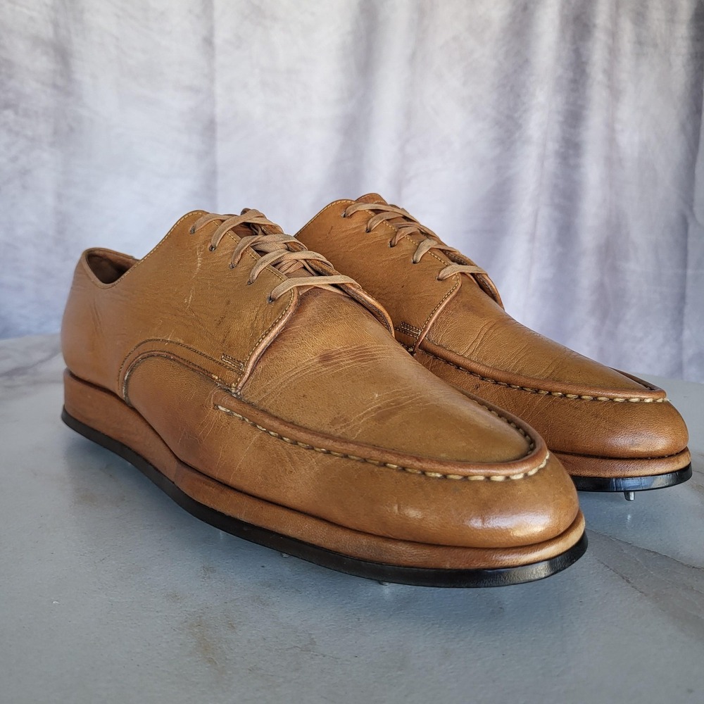 Bowen Inc Size 8.5 Mens Tan Brown Leather Golf Metal Spiked Cleats Blake Stitch